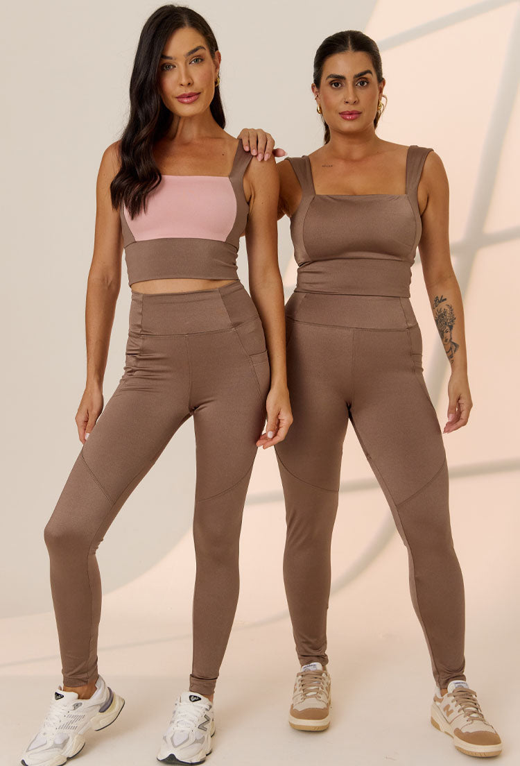 Legging lisa castanho com bolsos Solare