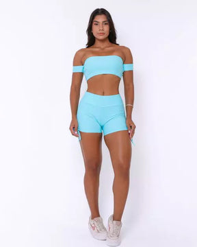 Conjunto Short Cross Light Blue + Top Ciganinha