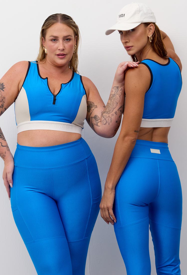 Legging com recorte e bolsos lisa azul santorini Athena